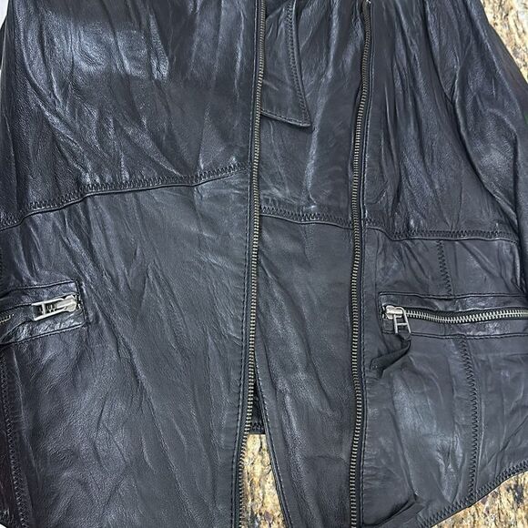 Saint Tropez Black Leather Asymmetrical Zip Jacket With Pockets Size M - Picture 11 of 11